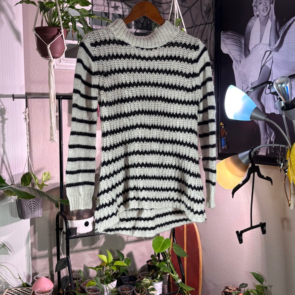 LOVEcrazy Striped Mock Neck Knit Sweater Tunic Top XS